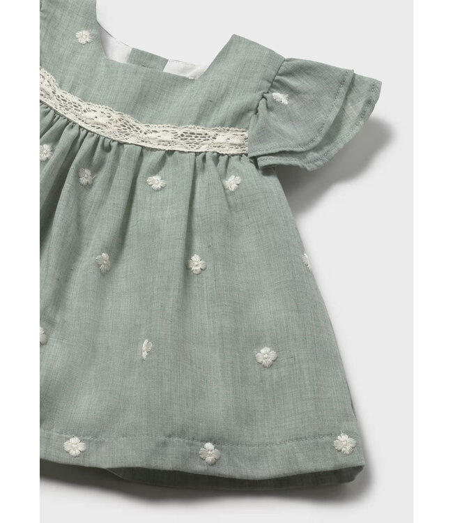 Mayoral Mayoral Embroidered Flutter Sleeve Dress Aqua Green