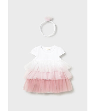 Mayoral Mayoral Tiered Onesie Tulle Dress Rosa