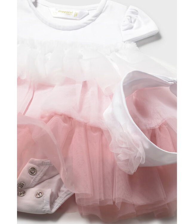 Mayoral Mayoral Tiered Onesie Tulle Dress Rosa