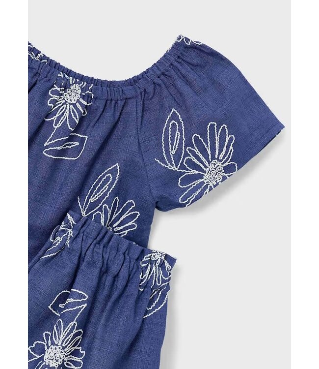 Mayoral Mayoral Linen Floral Embroidered Skirt Set Navy