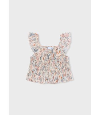 Mayoral Mayoral Smocked Flutter Sleeve Top Floral