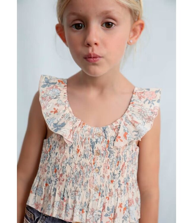 Mayoral Mayoral Smocked Flutter Sleeve Top Floral