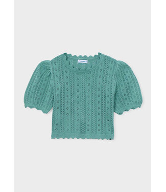 Mayoral Mayoral Crochet Short Sleeve Knit Top Teal