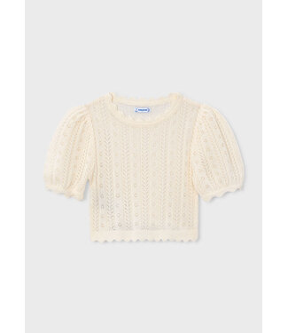 Mayoral Mayoral Crochet Short Sleeve Knit Top Ivory