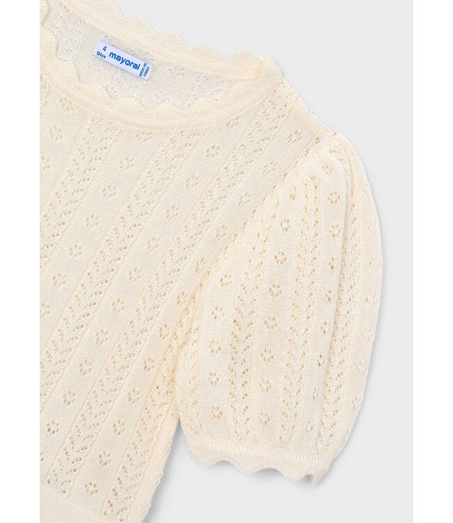 Mayoral Mayoral Crochet Short Sleeve Knit Top Ivory