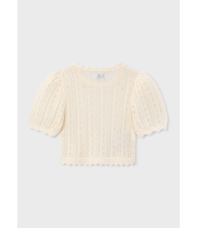 Mayoral Mayoral Crochet Short Sleeve Knit Top Ivory