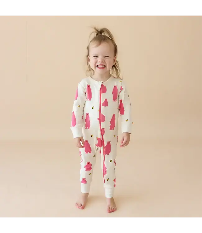 Parade Organics Baby Co. Organic Zip Romper Pink Bears