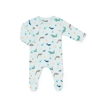 Coccoli Coccoli Cotton-Modal Zipper Footie Ocean Life on Blue