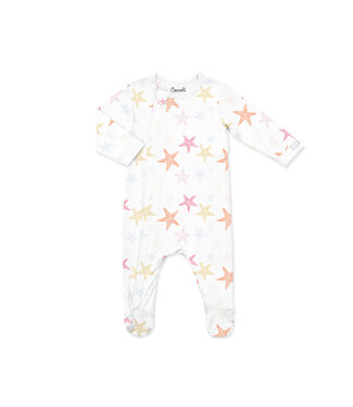Coccoli Coccoli Cotton-Modal Zipper Footie Starfish on Cream