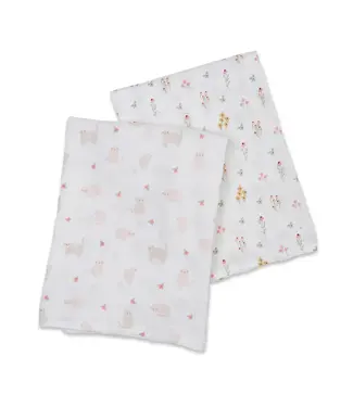 Lulujo Lulujo Cotton Muslin Swaddle 2pk Kitty + Flower