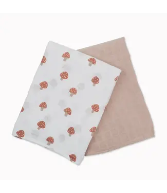 Lulujo Lulujo Cotton Muslin Swaddle 2pk Mushroom + Sand