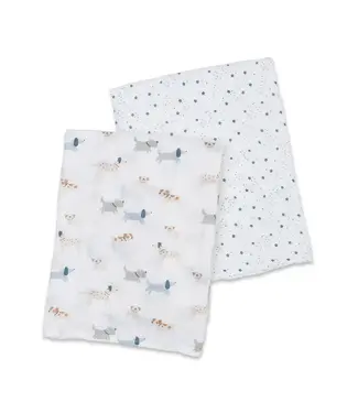 Lulujo Lulujo Cotton Muslin Swaddle 2pk Puppy + Stars