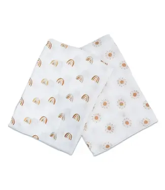 Lulujo Cotton Muslin Swaddle 2pk Rainbows + Suns