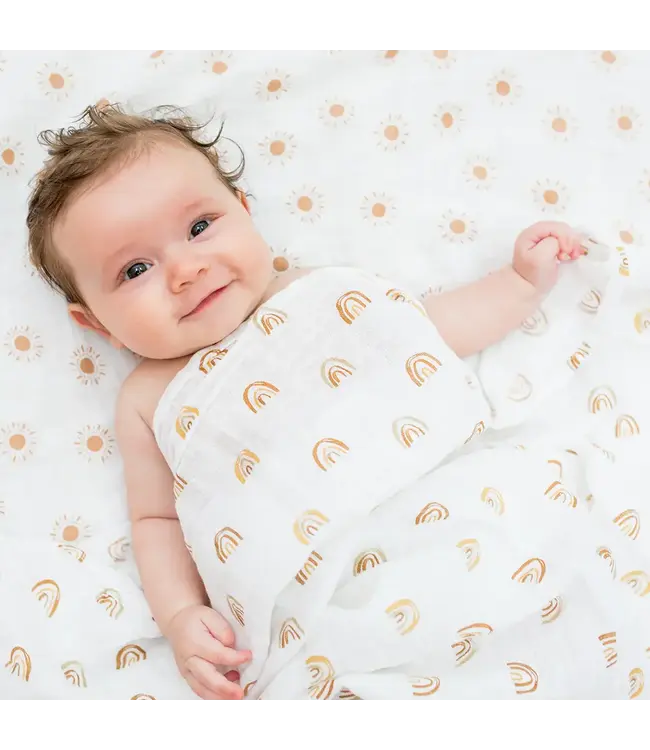 Lulujo Cotton Muslin Swaddle 2pk Rainbows + Suns