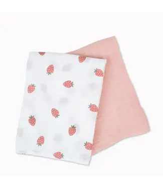 Lulujo Cotton Muslin Swaddle 2pk Strawberries + Ballet Slipper