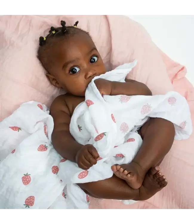 Lulujo Cotton Muslin Swaddle 2pk Strawberries + Ballet Slipper