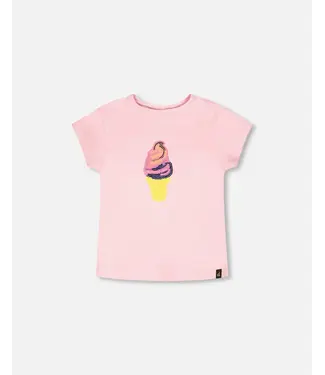 Deux par Deux Sequin Ice Cream Tee in Cameo Pink