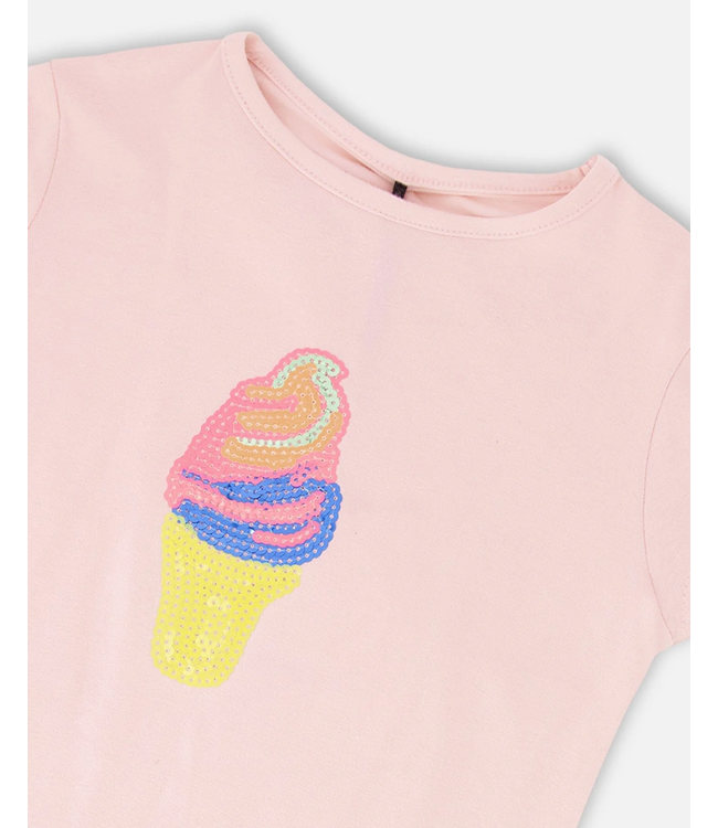 Deux par Deux Sequin Ice Cream Tee in Cameo Pink