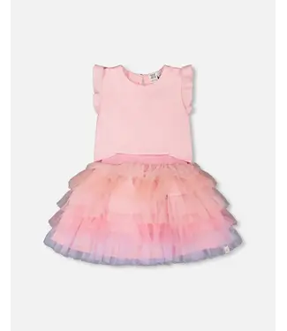 Deux par Deux Sleeveless Tiered Tulle Dress Pale Pink