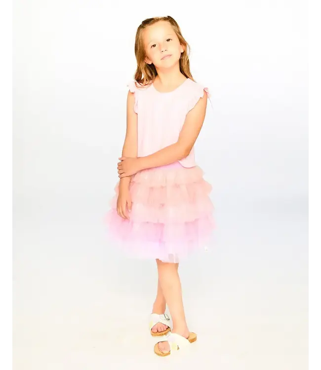Deux par Deux Sleeveless Tiered Tulle Dress Pale Pink