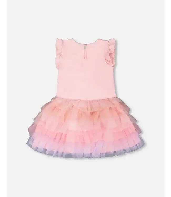 Deux par Deux Sleeveless Tiered Tulle Dress Pale Pink