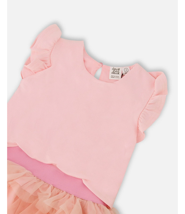 Deux par Deux Sleeveless Tiered Tulle Dress Pale Pink