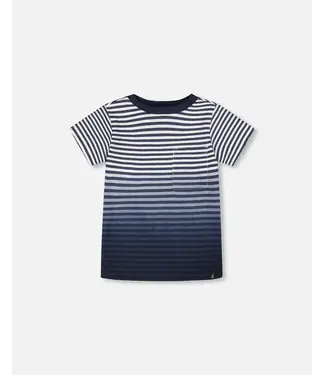 Deux par Deux Organic Tee Blue Gradient Stripes