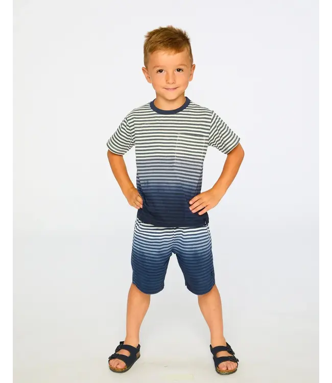 Deux par Deux Organic Tee Blue Gradient Stripes