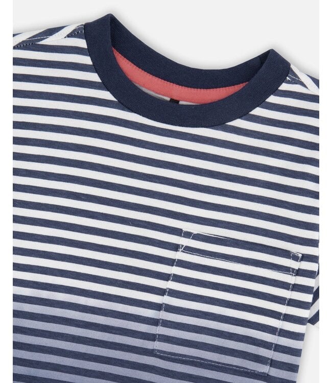 Deux par Deux Organic Tee Blue Gradient Stripes