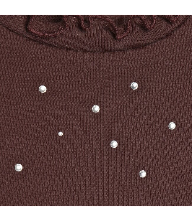 Minymo Minymo Long-Sleeve Glitter Ribbed Top Dark Plum