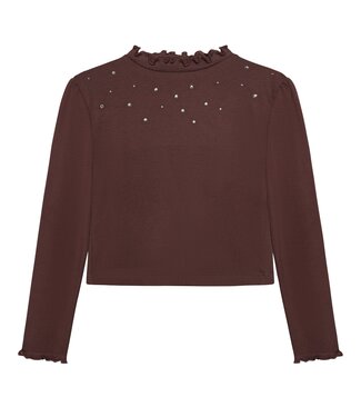 Minymo Long-Sleeve Glitter Ribbed Top Dark Plum