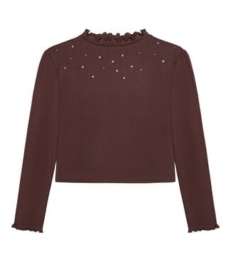 Minymo Minymo Long-Sleeve Glitter Ribbed Top Dark Plum