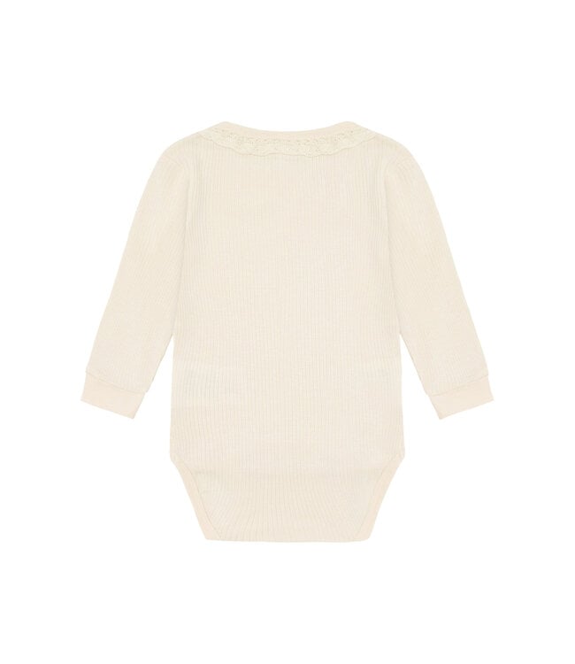 Minymo Long-Sleeve Ribbed Bodysuit Ivory