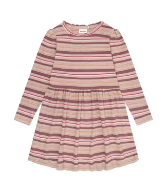 Minymo Minymo Long-Sleeve Striped Ribbed Dress Pink
