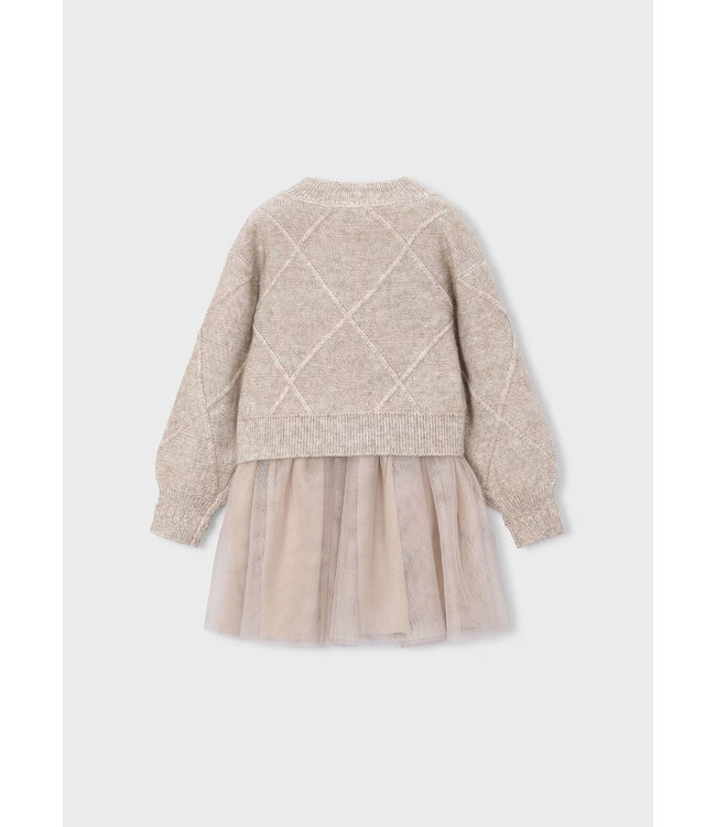 Mayoral Knit Sweater & Tulle Dress Taupe Gold