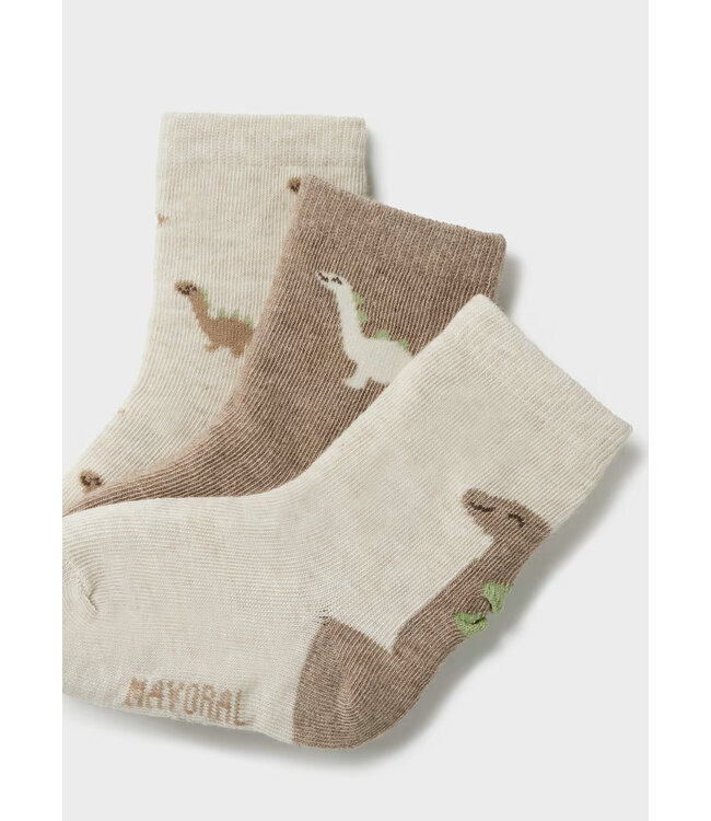 Mayoral Sock Set 3-Pack Dino Taupe