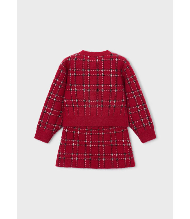 Mayoral Mayoral Knit Cardigan & Skirt Set Red Plaid