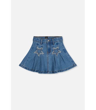 Deux par Deux Denim Pleated Skirt Star Patches