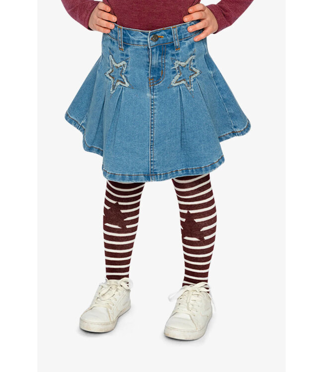 Deux par Deux Deux par Deux Denim Pleated Skirt  Star Patches