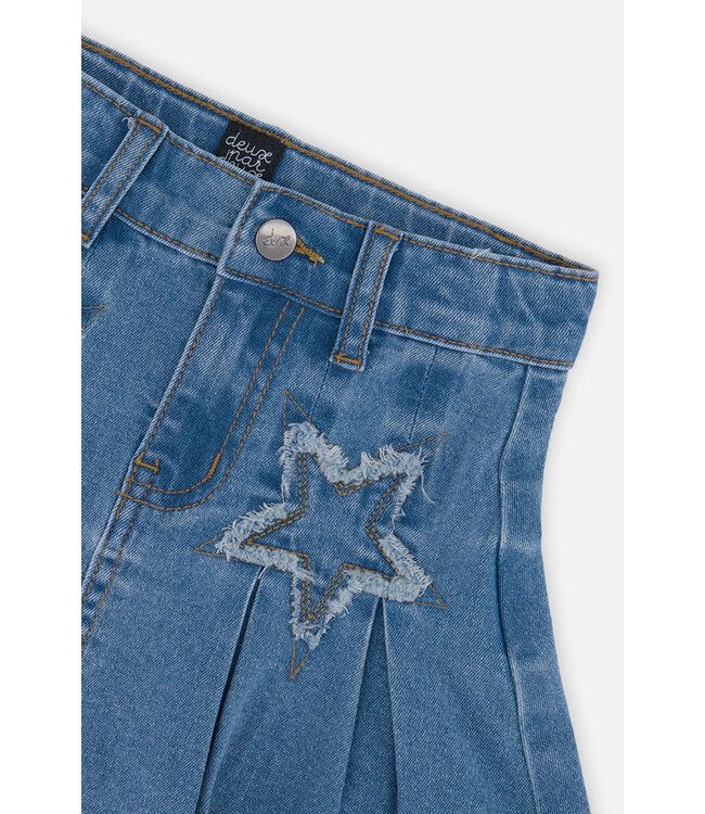 Deux par Deux Deux par Deux Denim Pleated Skirt  Star Patches