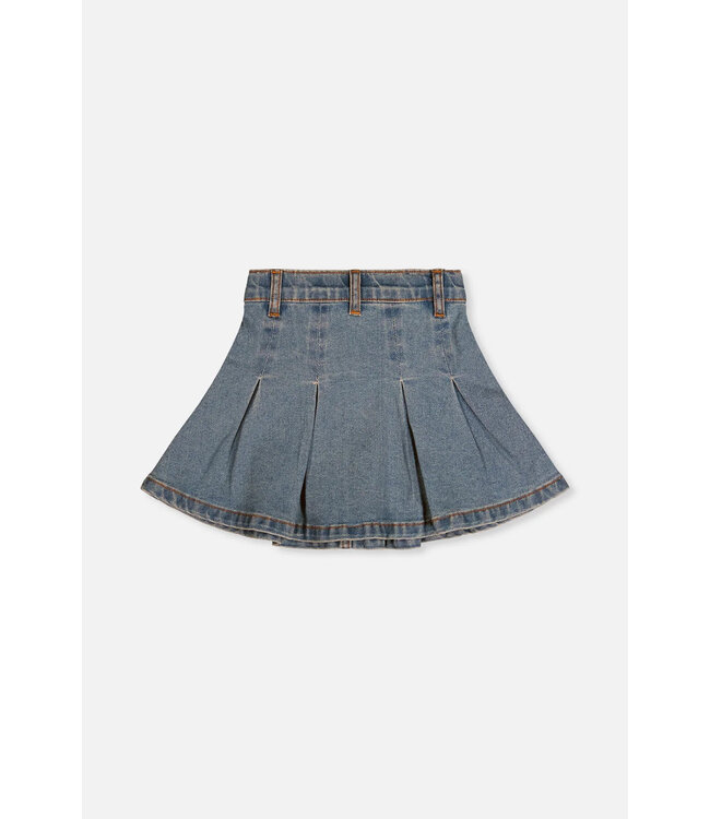 Deux par Deux Deux par Deux Denim Pleated Skirt  Star Patches