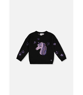 Deux par Deux Deux par Deux Knit Sweater Anthracite Sequin Unicorn