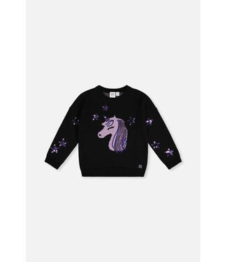 Deux par Deux Knit Sweater Anthracite Sequin Unicorn