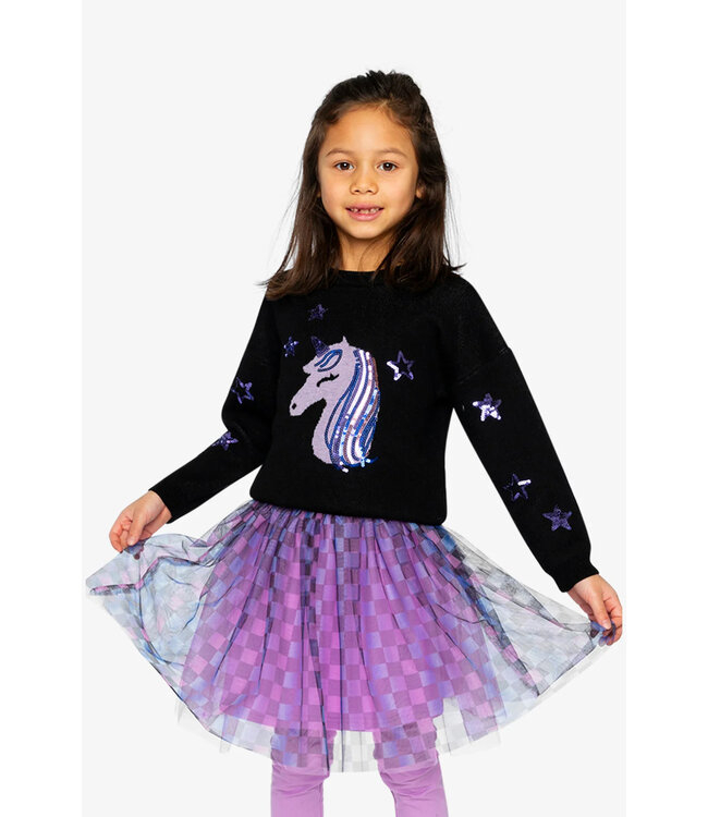Deux par Deux Deux par Deux Knit Sweater Anthracite Sequin Unicorn