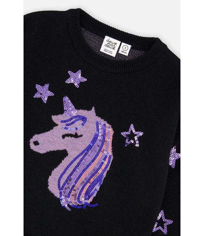 Deux par Deux Deux par Deux Knit Sweater Anthracite Sequin Unicorn