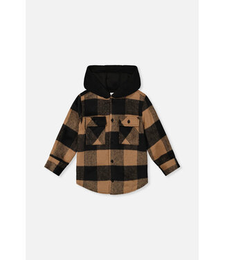 Deux par Deux Deux par Deux Fleece Hooded Over Shirt Brown Plaid