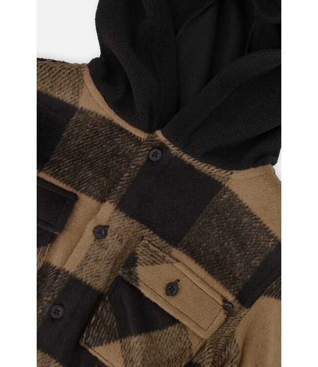 Deux par Deux Deux par Deux Fleece Hooded Over Shirt Brown Plaid
