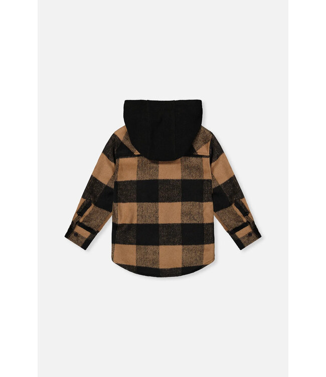Deux par Deux Deux par Deux Fleece Hooded Over Shirt Brown Plaid
