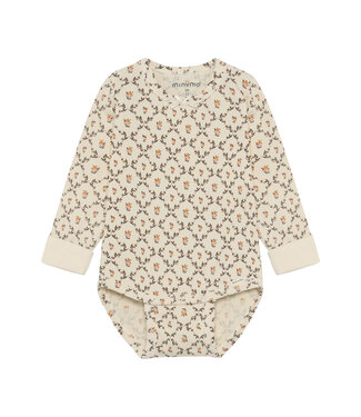 Minymo Long-Sleeve Floral Jersey Bodysuit Ivory