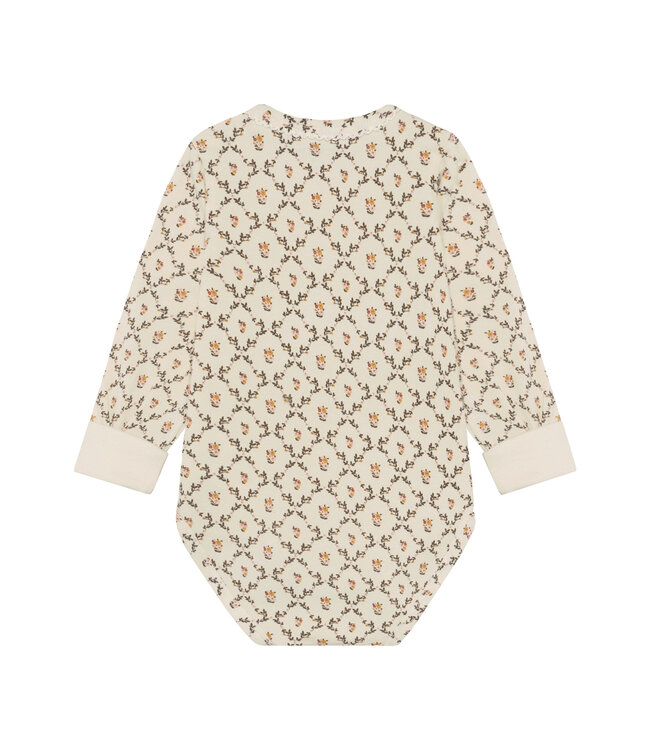 Minymo Minymo Long-Sleeve Floral Jersey Bodysuit Ivory